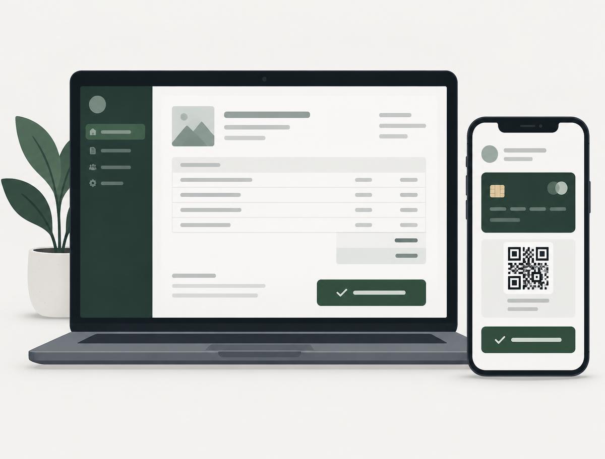 A customer accepting a quote and paying by card or QR code